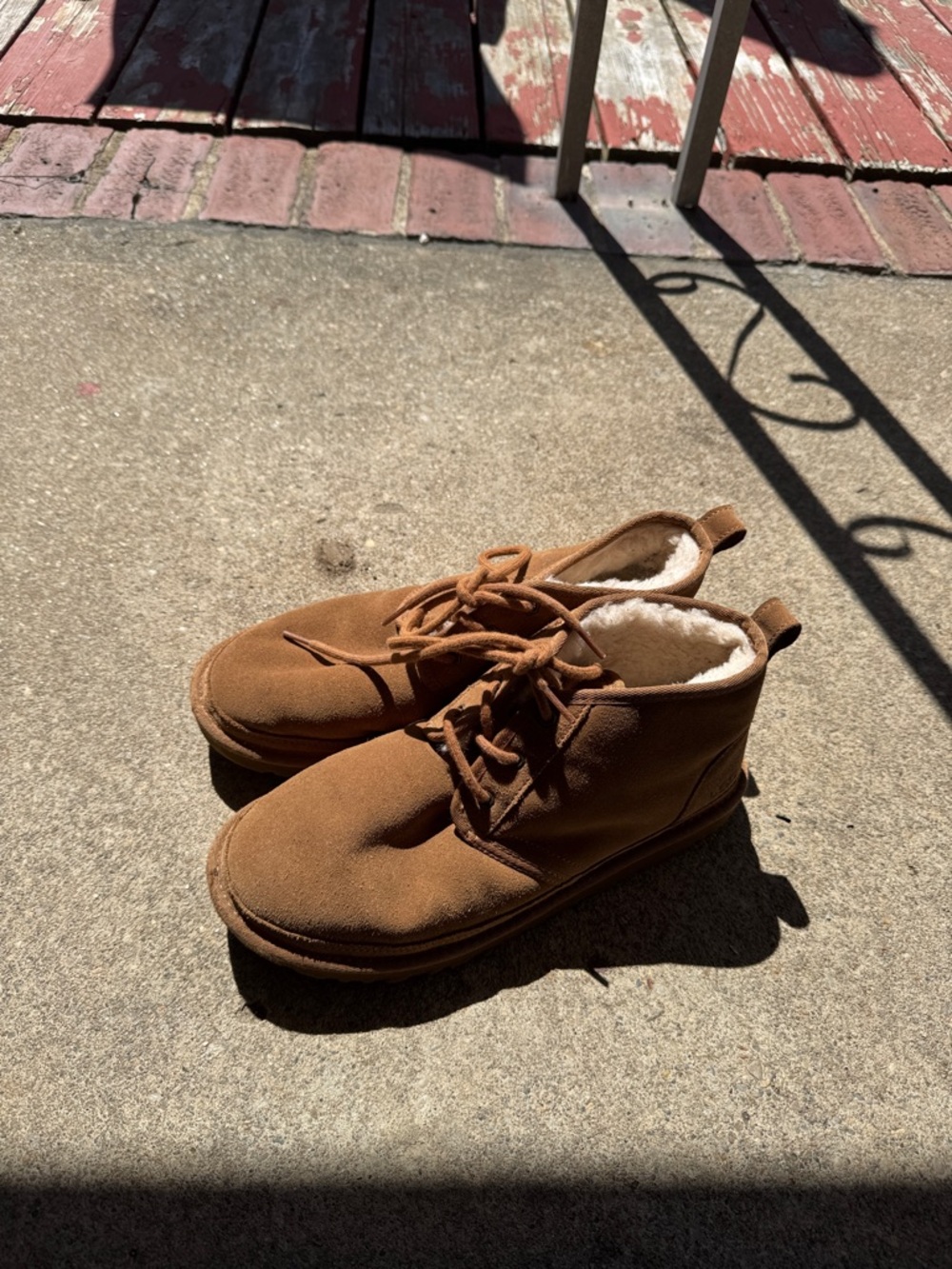 Cozy Ugg Suede-Look Lace-Up Booties in Chestnut